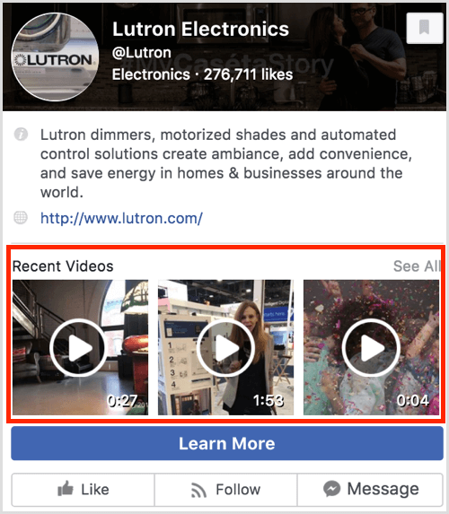Facebooki lehe eelvaade, mis näitab hiljutisi videoid.