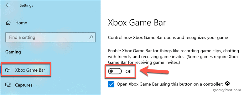 Xboxi mänguriba keelamine Windows 10-s