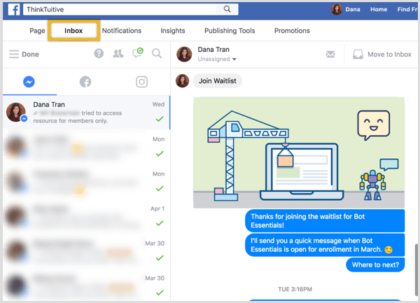 Facebooki leht Inbox Messenger