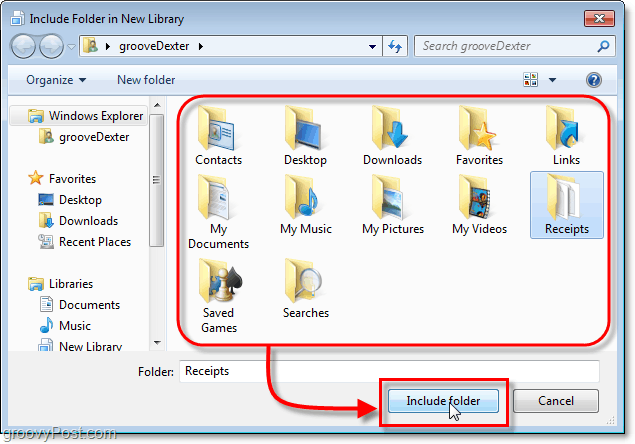 valige kaust, mille soovite kaasata Windows 7 teekidesse