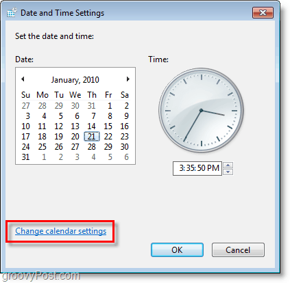 Windows 7 ekraanipilt - kalendrisätete muutmine