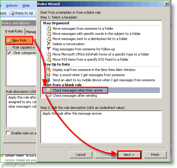 Outlook 2007 - looge Outlooki reegel e-posti saabumisel