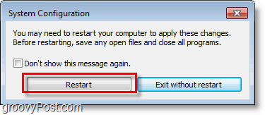 msconfig muudatuste salvestamiseks taaskäivitage Windows 7