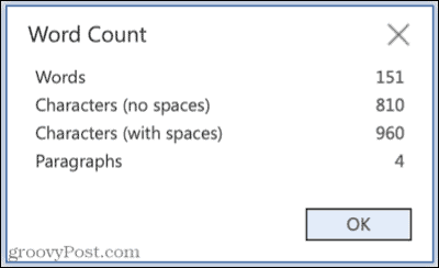 Sõnade arv rakenduses Microsoft Word veebi jaoks
