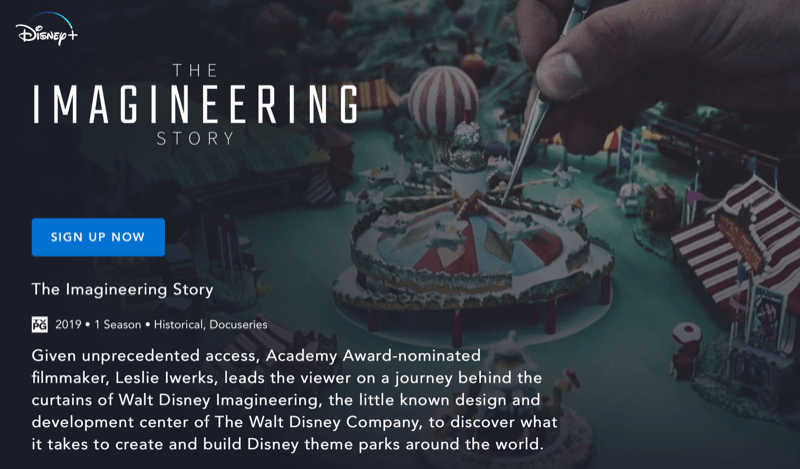 Disney + veebileht lehele Imagineering Story