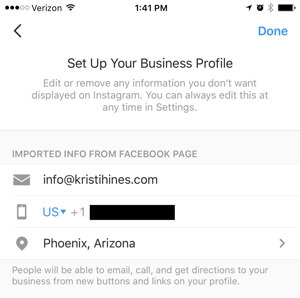 instagrami ettevõtte profiil ühendub facebooki lehega