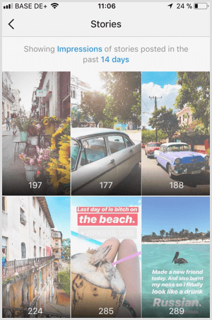 Vaadake Instagram Analyticsi Instagrami lugude kuvamiste andmeid.