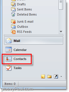 Juurdepääs kontaktide loendile rakenduses Outlook 2010
