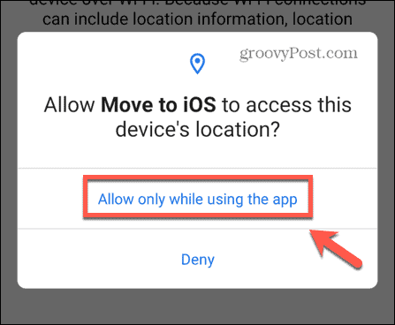 teisaldage iOS-i rakendusse, lubage seadme asukoht