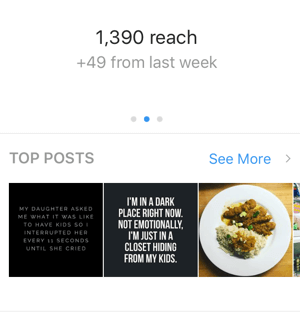 Katvuse vaatamiseks pühkige oma Instagrami statistika esimesel ekraanil paremale.