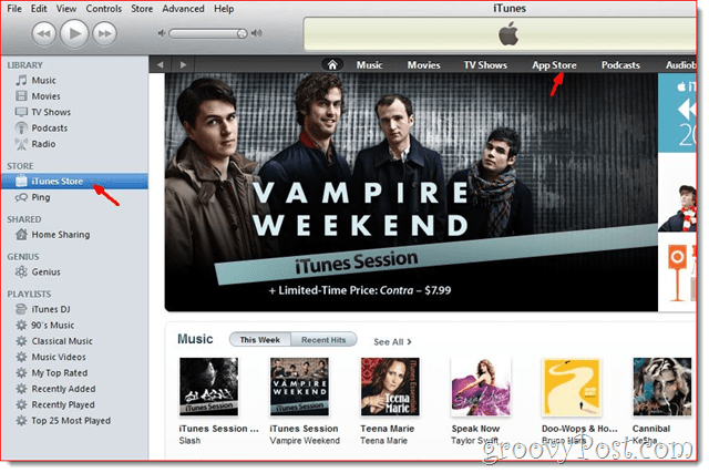 iTunes - konto loomiseks klõpsake iTunes Store