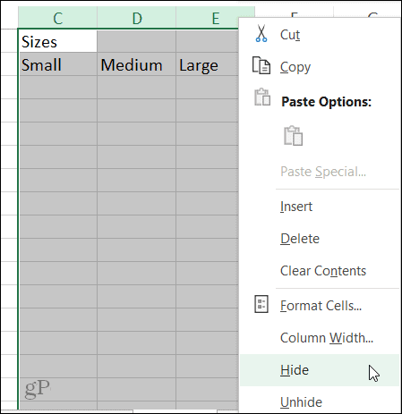 Peida Windowsi veerus otsetee Excelis