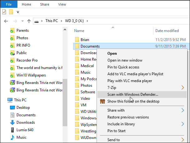 Skaneerige faile ja kaustu pahavara jaoks Windows 10 Defenderi abil