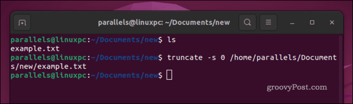 Linuxi faili tühjendamine käsuga truncate