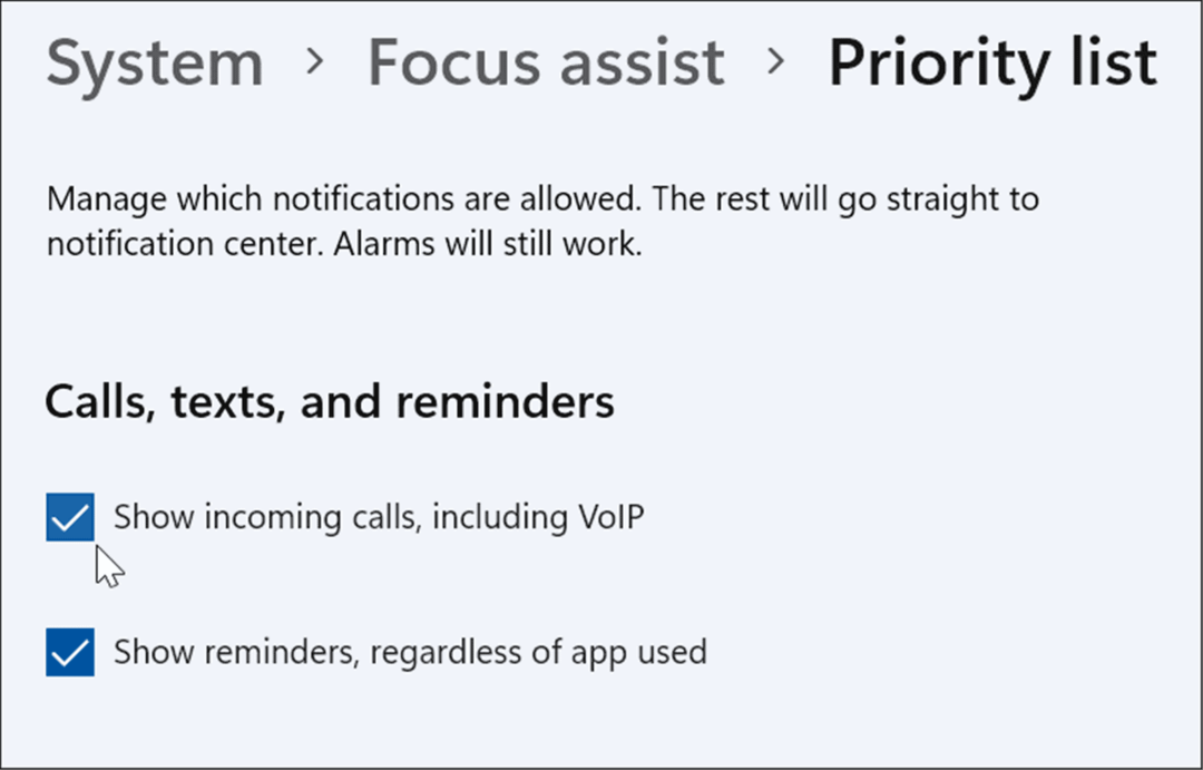 Focus Assist'i kasutamine Windows 11-s