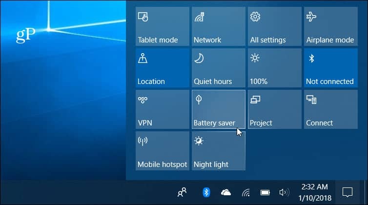 Windows 10 akusäästja tegevuskeskus