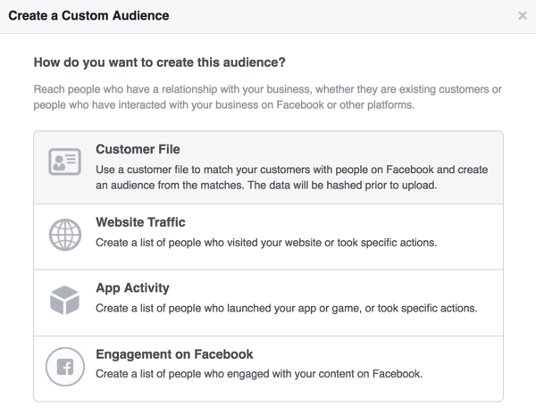 Valige kliendifail, et luua oma Facebooki uudiskirja tellijate kohandatud vaatajaskond.