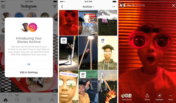 Instagrami uus lugude arhiiv salvestab aegunud lood automaatselt profiili privaatsesse ossa.