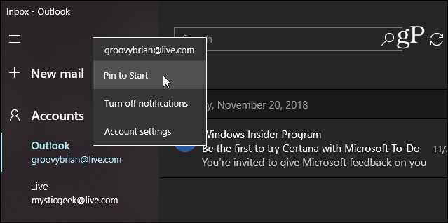 Kinnita e-post Windows 10 rakendus Mail Post