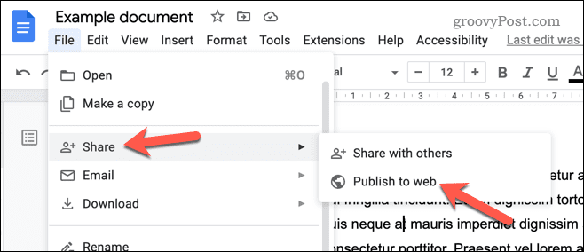 Avaldage dokument veebis Google Docsis