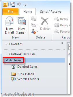 kuidas pääseda arhiivitud e-kirjadele rakendusest Outlook 2010