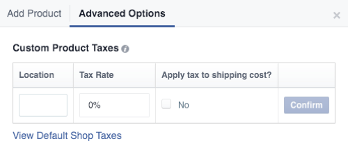 facebooki pood kohandatud toote maksud
