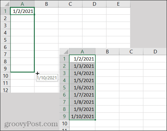Exceli automaatse täitmise kuupäevad