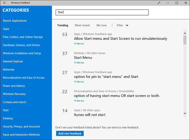 Windows 10 tagasiside rakendus