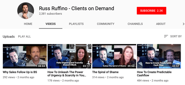 B2B-ettevõtete võimalused veebivideote kasutamiseks, Russ Ruffino YouTube'i intervjuuvideote kanali näidis