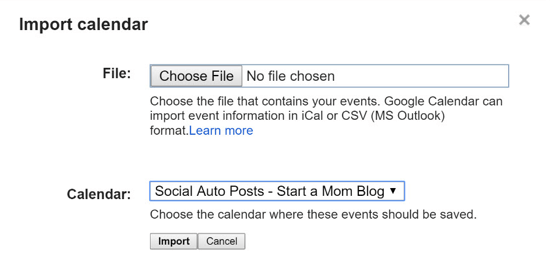 importige csv-fail Google'i kalendrisse
