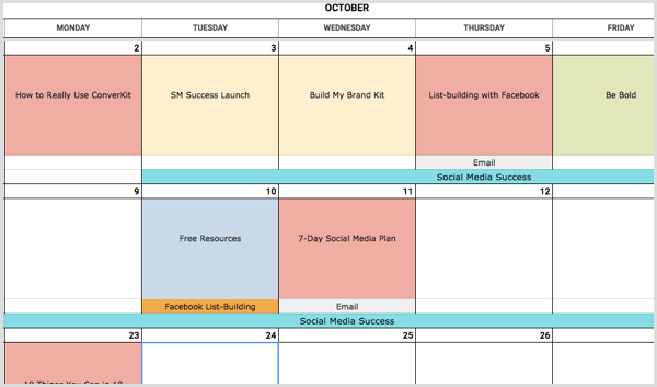 sotsiaalmeedia kalendri värvikood