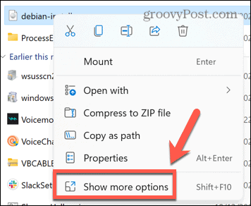 Windowsi kontekst kuvab rohkem valikuid