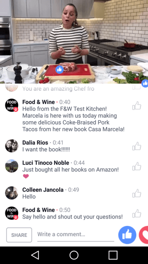 Food & Wine pakub peakokk Marcela Valladolidi ühisturundusega Facebooki otseülekandes, mis toob kasu mõlemale poolele.
