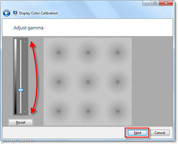 kasutage kerimisribade abil gamma üles ja alla liigutamist, et see sobiks eelmise Windows 7 lehe pildiga