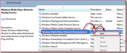käivitage Windows Media Player 12 teenus