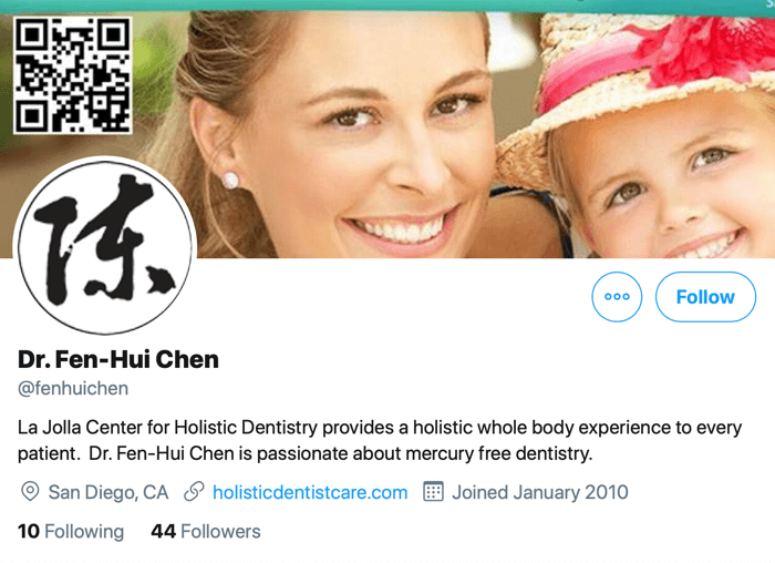 @fenhuicheni twitteri profiili ekraanipilt koos lingiga tema veebisaidile, kus on saadaval kontaktandmed ja kohtumiste broneerimine