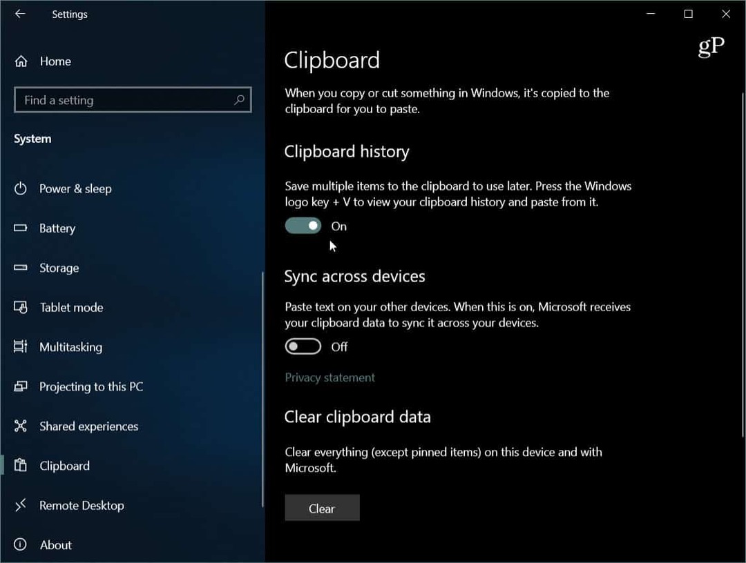 Uue pilve lõikelaua kasutamine opsüsteemis Windows 10 1809