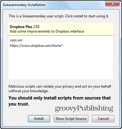 Dropboxi puu Firefoxi installiskript