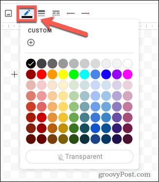 Joone värvi valimine rakenduses Google Docs