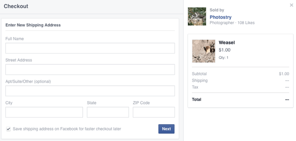 klient sisestab esimese facebooki ostu puhul saatmisandmed