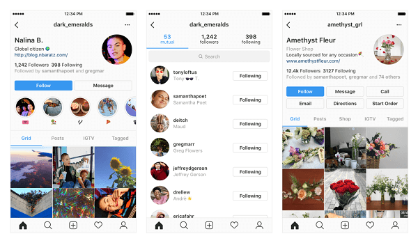 Näited teie Instagrami profiili võimalike muudatuste kohta.