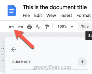 Google'i dokumentide tagasivõtmise nupp