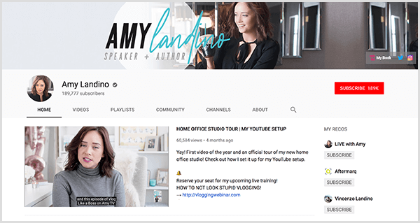 AmyTV on Amy Landino uue kaubamärgiga YouTube'i kanal. Kanali lehel on fotod Amyst ja video, mida ta kasutas oma kaubamärgiga kanali käivitamiseks.