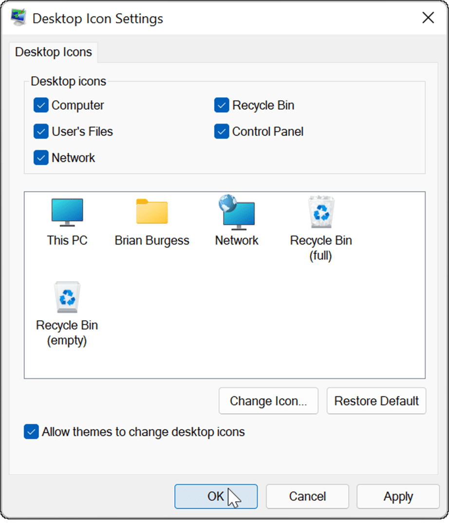 hankige Windows 11-sse tagasi töölaua ikoonid