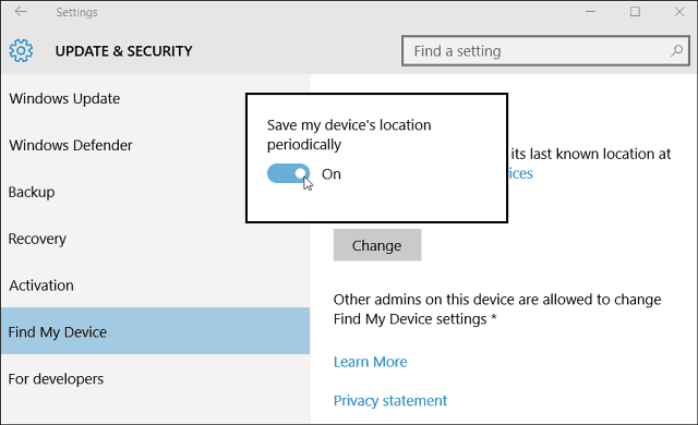 Kuidas lubada funktsiooni Minu seade leidmine Windows 10 jaoks