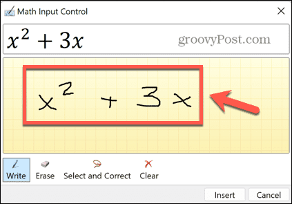 Exceli kirjutatud võrrand