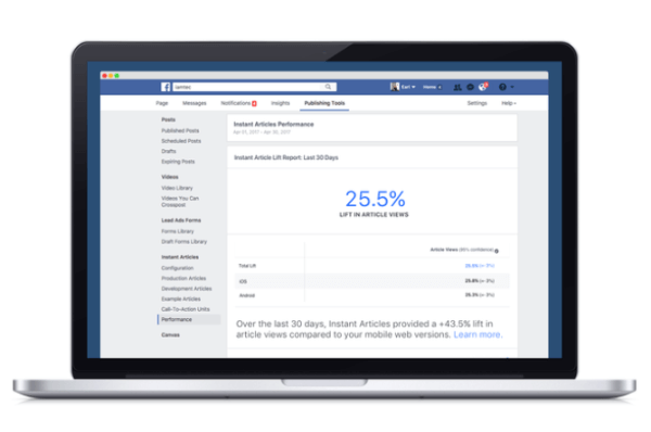 Facebook tõi välja uue analüütikatööriista, mis võrdleb Facebooki Instant Articles'i platvormi kaudu avaldatud sisu toimivust võrreldes teiste mobiilse veebi ekvivalentidega.