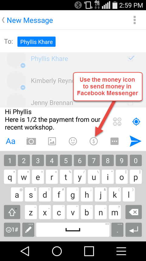 raha saatmise võimalus facebook messengeris