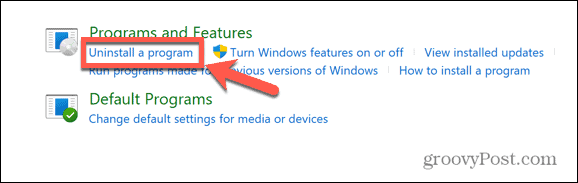 Windowsi juhtpaneeli desinstalliprogramm