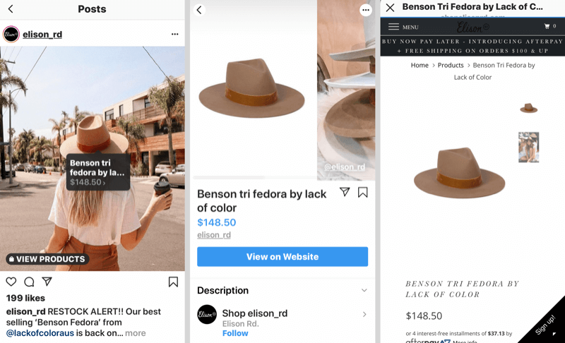 Kuidas müüa rohkem tooteid Instagramis, Instagrami tootesiltide näide.